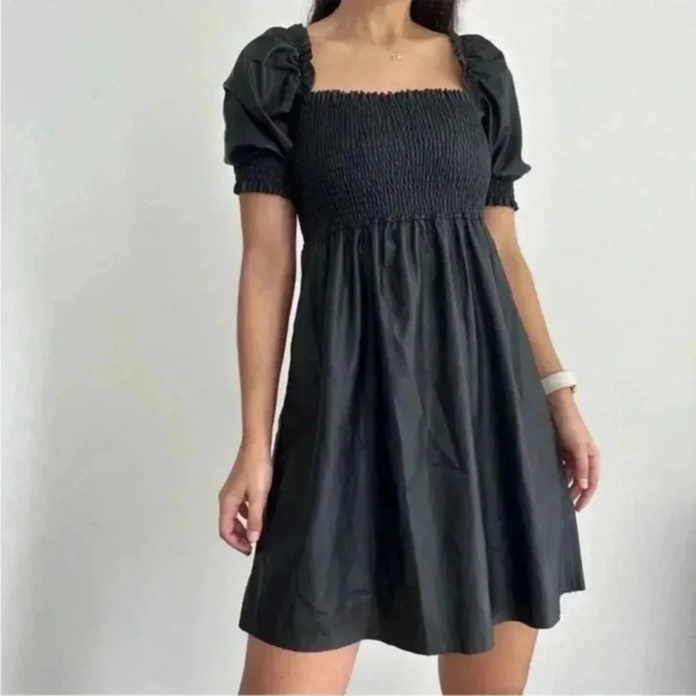 7 FOR ALL MANKIND ATHENA NAP BLACK FAUX LEATHER SQUARE NECK DRESS NWT SIZE M